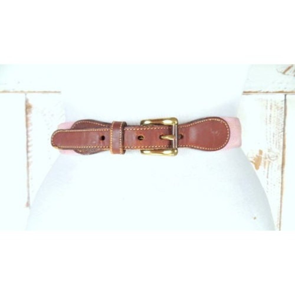 Vintage Dooney Bourke pink canvas brown leather belt brass buckle